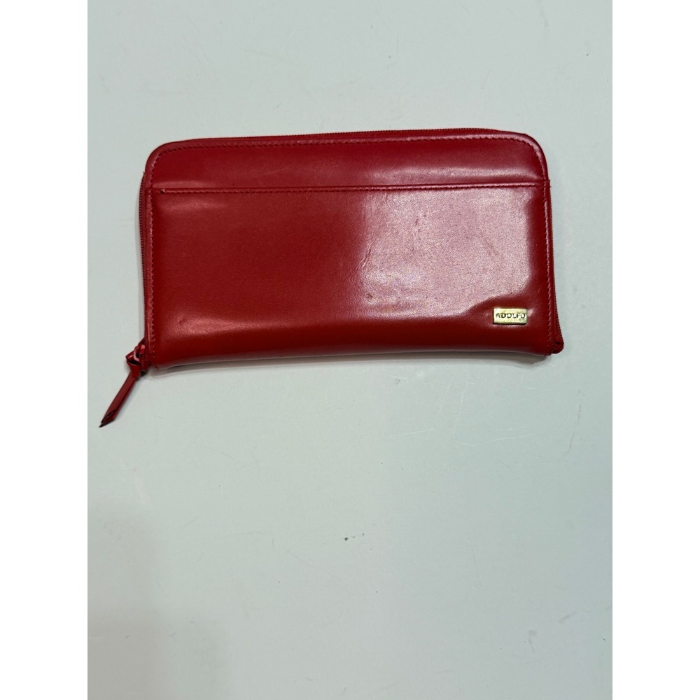 Adolfo Red Leather Zip Around Wallet Gold Hardware Organizer Clutch